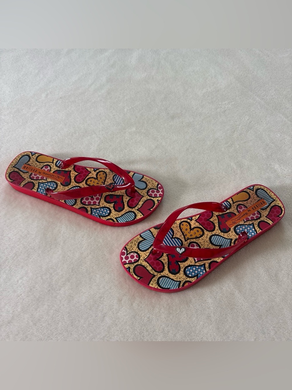 Y2K 2002 Mellisa x Romero Brito Red Heart Flip Flops Women's 8